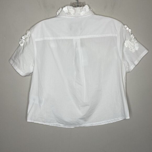 J.CREW Collection Top Women 4 Floral Appliques Button Up NEW Cropped White CC241 - Picture 9 of 16